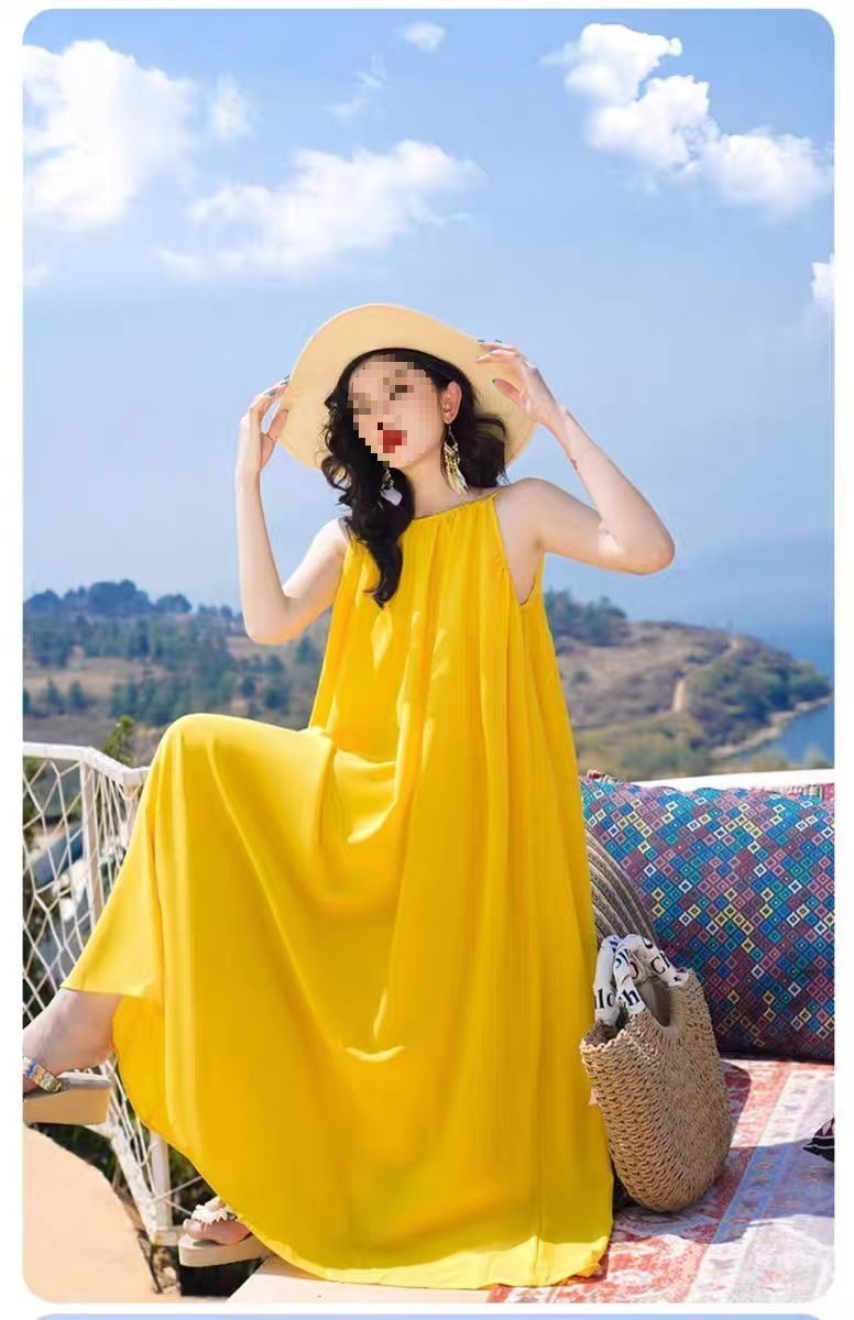 Đầm maxi nữ hở lưng thiết kế siêu tiên, phù hợp đi biển nghỉ dưỡng — màu vàng chi tiết 6
