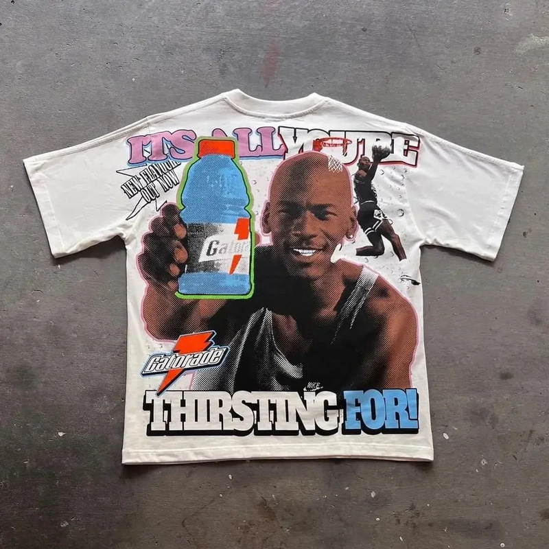 American Retro 90S Men's T-Shirt Summer Harajuku Oversized Short-Sleeved Street Hip-Hop Y2K Top Fashionable