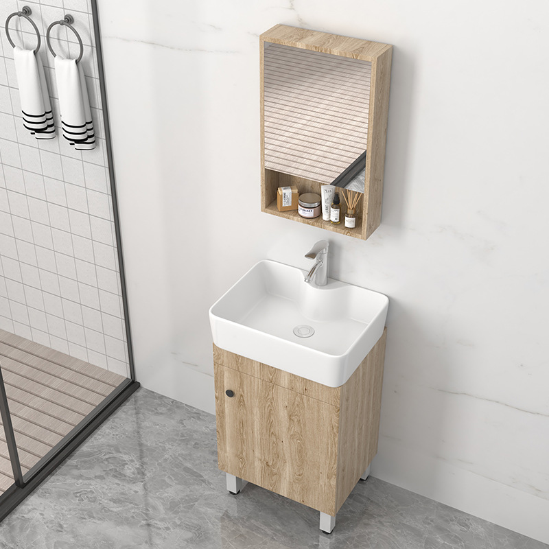 Madera maciza baño gabinete combinación pequeño apartamento simple baño lavado Mesa lavabo de cerámica integrado lavabo tipo gabinete piso