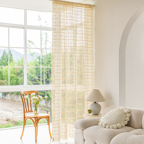 American style edited lace gauze hook needle beige sheer window curtain half-transparent living room balcony bedroom finished bay window