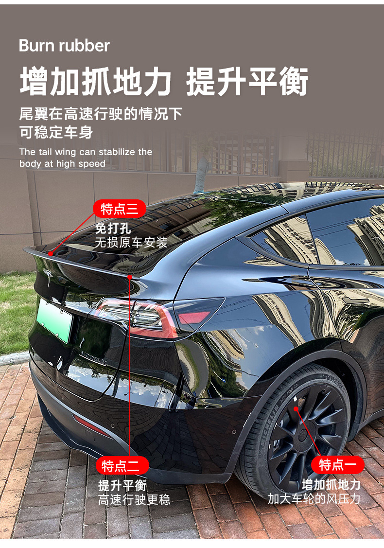 Suitable for Tesla Model 3/Y Carbon Fiber Pattern Rear Wing High-Performance P Version Original Style Car Wind Wing Surround Modification