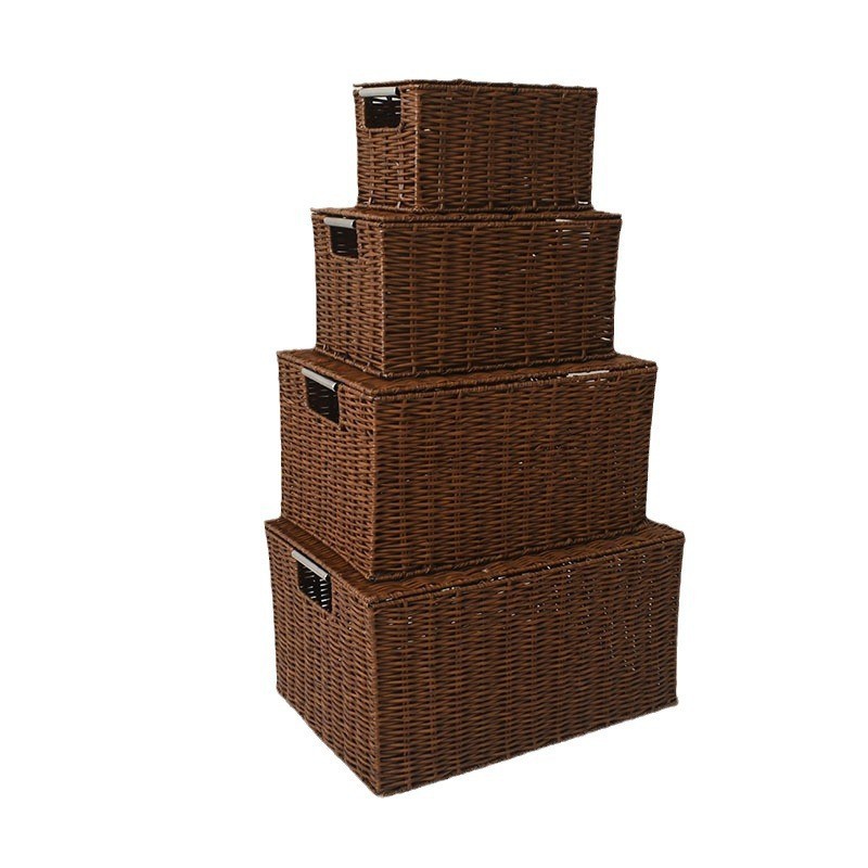 Cesta de almacenamiento con tapa snack caja de almacenamiento de artículos diversos caja de almacenamiento de escritorio caja de almacenamiento de ratán de juguete caja de almacenamiento tejida cesta doméstica