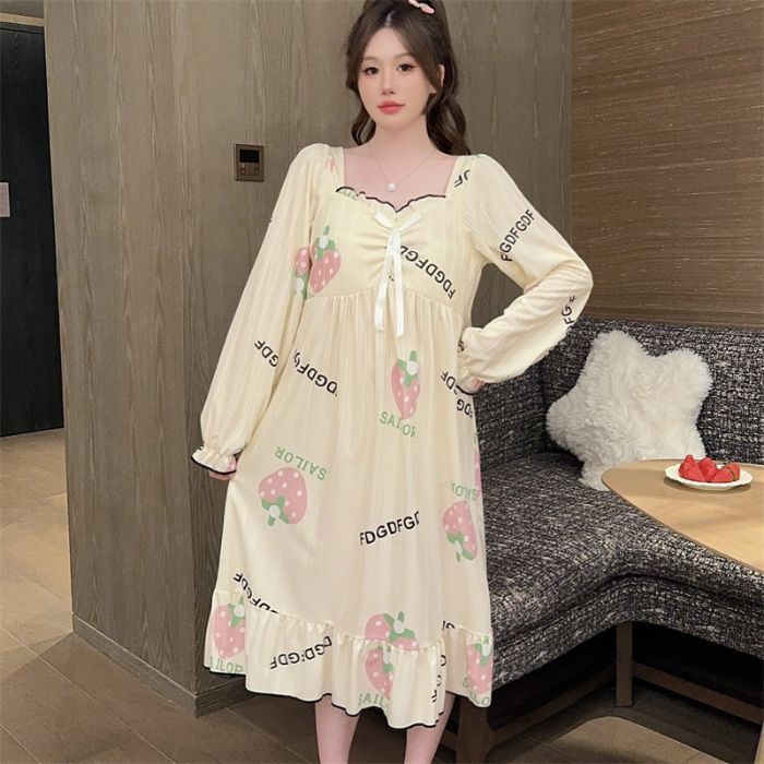 Venta al por mayor transfronteriza otoño nuevo estilo con almohadilla para el pecho imitación algodón camisón de manga larga pijama de estilo princesa de dibujos animados dulce servicio a domicilio femenino