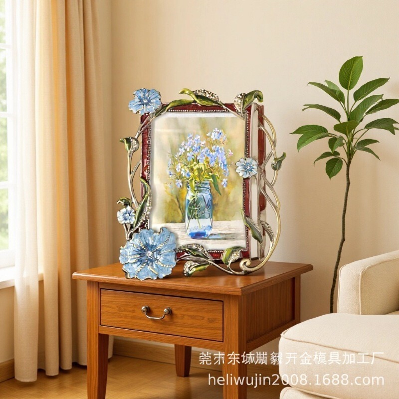 Enamel Pastoral Style Metal Photo Frame, Alloy Photo Frame Table Xy0092