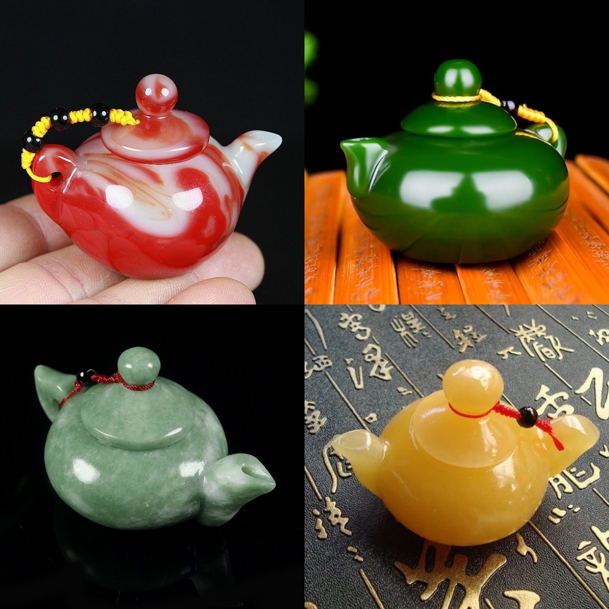 天然阿富汗玉石把把壶手玩件白玉小茶壶酒壶把玩件小饰品直播货源