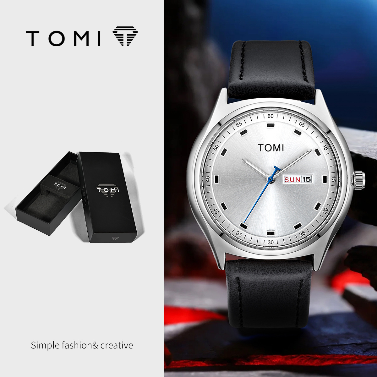 [Directly from the Manufacturer] Tomi Fashion Simple Double Calendar Belt Watch Korean Style Men's and Women's Casual Fashion Couple Watch