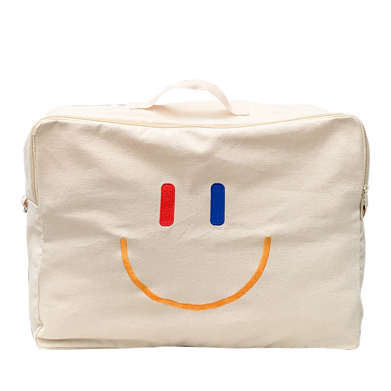 Bolsa Infantil Otoño/Invierno 2025, Nueva Bolsa con Cara Sonriente, Bolsa de Hombro de Lona de Gran Capacidad, Bolsa de Almacenamiento de Edredones Portátil para Jardín de Niños