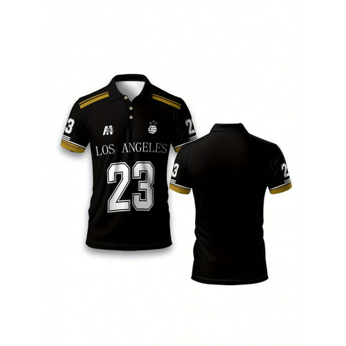 SHEIN Printed Digital Number POLO Shirt Men's American Style Jersey 3D Digital Collar Short Sleeve Sports Top