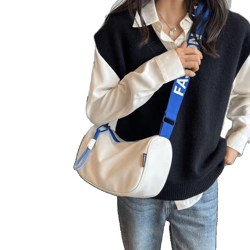 2025 新しいカジュアル大容量ナイロンキャンバスバッグ女性のファッションショルダーバッグ多用途ワイドバンドクロスボディ枕バッグ|undefined