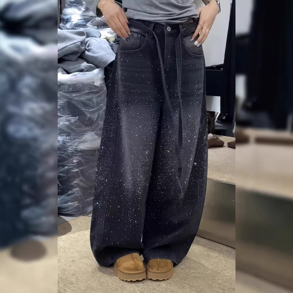 Y2K Rhinestone Embellished Jeans – Vintage High-Waisted Flare Pants For Women (S-3XL, Regular/Fleece Lined)_ecoleips.com