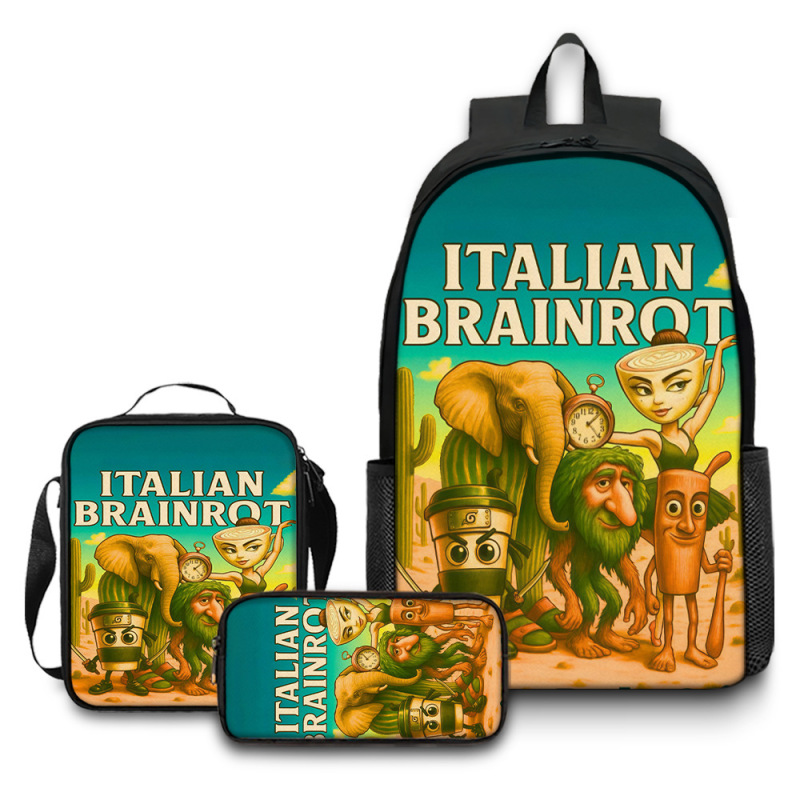 国境を越えた新製品イタリア Brainrot デジタル印刷バックパック木の棒マン山海経学生スクールバッグ|undefined