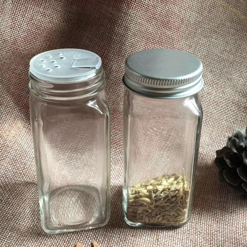 厂家现货100ml方形调料瓶 调味瓶 胡椒粉瓶猪肝粉瓶玻璃瓶 配铝盖