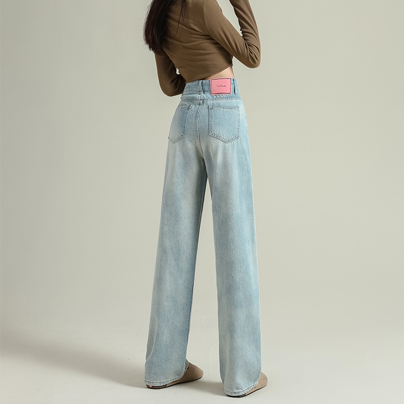 Light-colored narrow wide-leg jeans for women 2023 autumn new small high waist loose straight mop pants