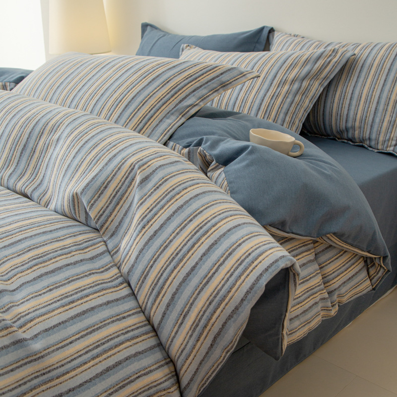 Light Luxury High-End Autumn and Winter Pure Cotton Thickeneded Brushed Four-Piece Set Pure Cotton Warm Quilt Cover Bed Single Product Bed Bed Sheets Three-Piece Set