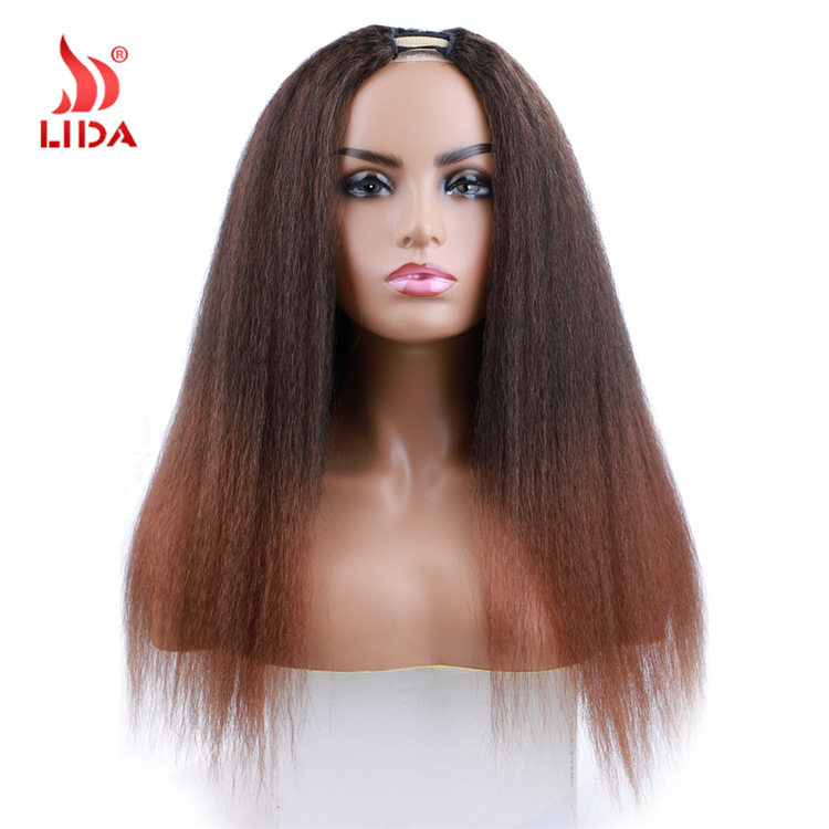 European and American Amazon Synthetic Fiber Kinky Straight U-Part Wig Corn Perm Wig Long Headgear Long Straight Hair