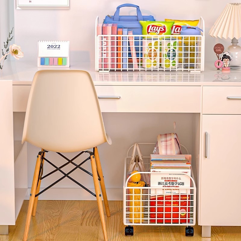 Cesta de almacenamiento debajo de la mesa con caja de acabado de poleas, cesta de almacenamiento de libros para estudiantes, cesta de almacenamiento de juguetes móviles