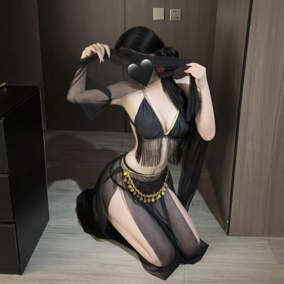 See-Through Gauze Hanfu-Style Maid Dress with Blindfold and Stockings — detail image 6