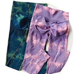 5-Color Cross-Border Seamless Peach Yoga Leggings for Women, Tie-Dye Print High-Waisted Booty Lift Running and Fitness Pants