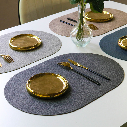 Cross-border exclusive leather dinner mat, oval, light luxury, waterproof, oil-proof, hotel, restaurant, Western dinner mat, heat-insulating dining table mat