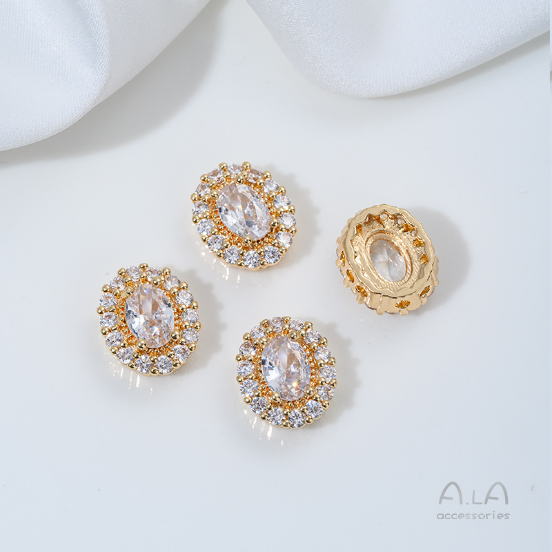 Wholesale 14K Gold-Plated Silver-Plated Zircon Round Water Drop Porous Loose Beads DIY Bracelet Necklace Jewelry Accessories