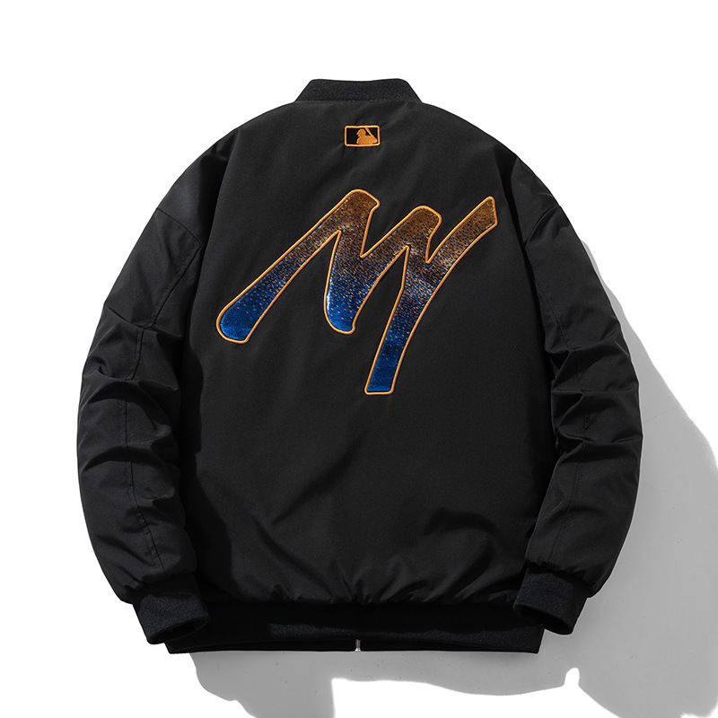 American high street pilot jacket cotton-padded coat autumn and winter sequined embroidered coat men's and women's loose thickened baseball uniform cotton-padded coat