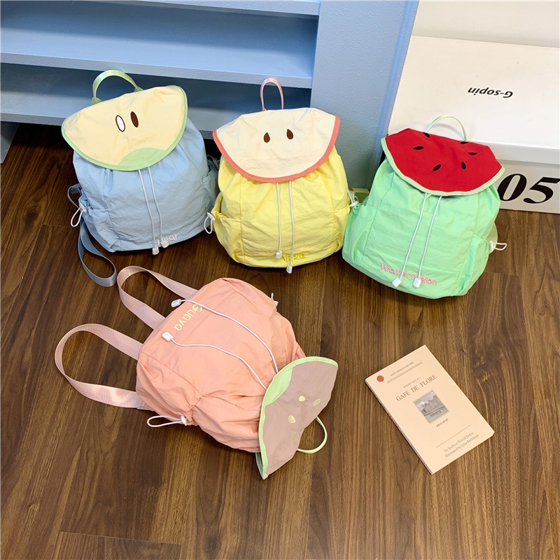 Mochila Escolar Infantil de Frutas de Nylon Ultraligera con Reducción de Carga para Escuela
