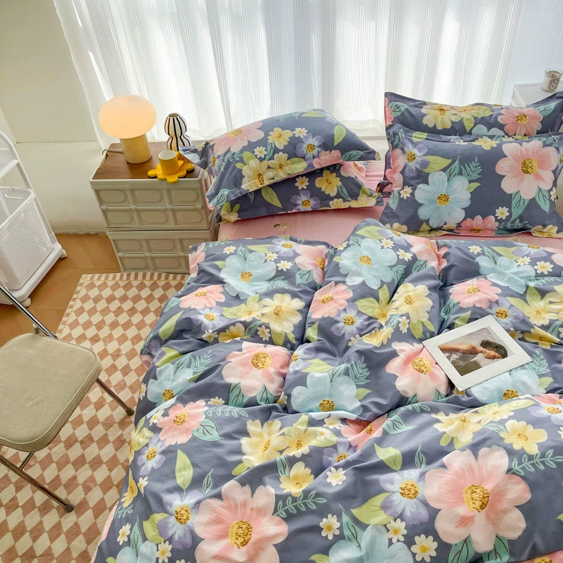 Японский Цветочный комплект из четырех предметов без принта, комплект из 4 предметов в хлопковом пасторальном стиле, Комплект постельного белья из хлопка, двойное пододеяльник, простыня