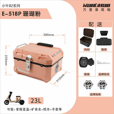 Motorcycle trunk – box, motorcycle trunk, universal battery - b2-little-cow-coral-pink-518p-lining-double-black-backrest
