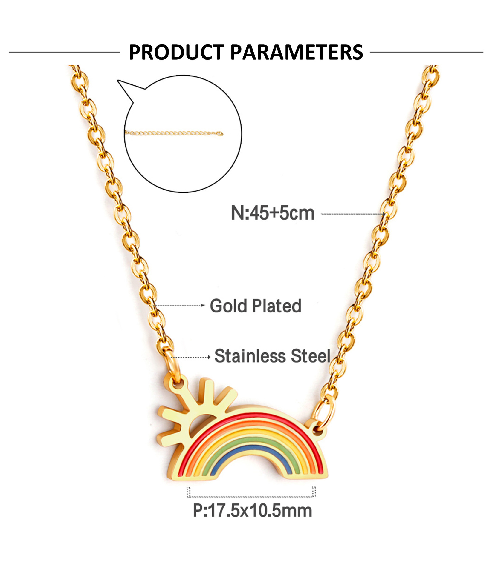 Fashion Rainbow Stainless Steel Plating Pendant Necklace 1 Piece