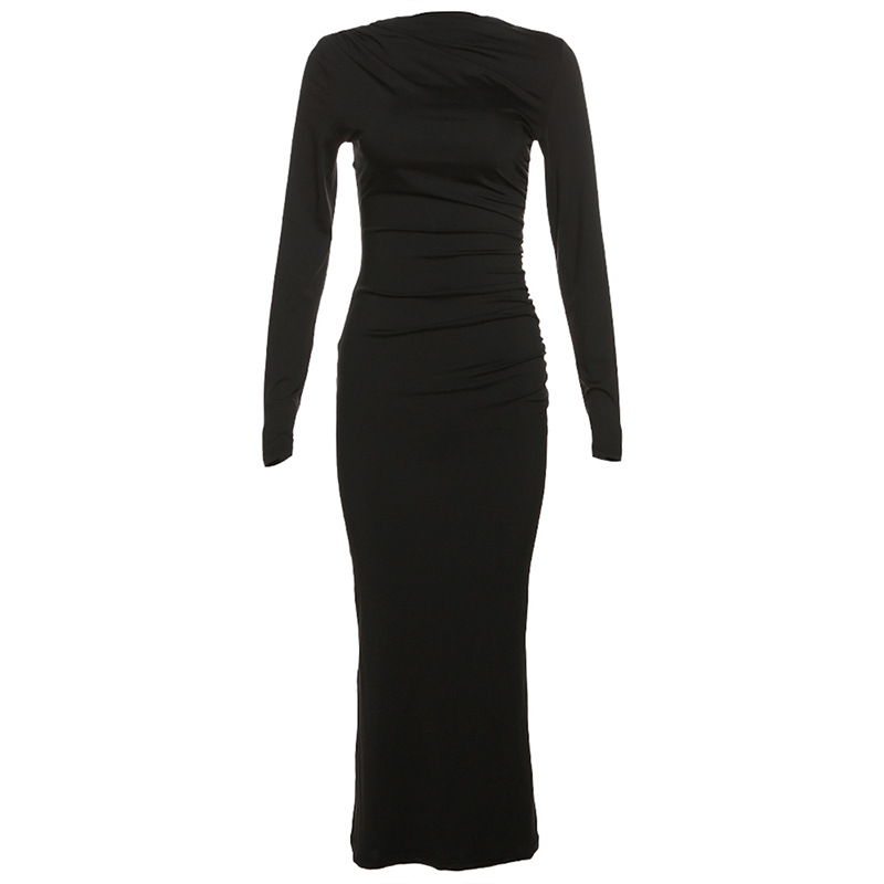 Women's Summer Elegant Slim Fit Long-Sleeve Solid Color Bodycon Dress