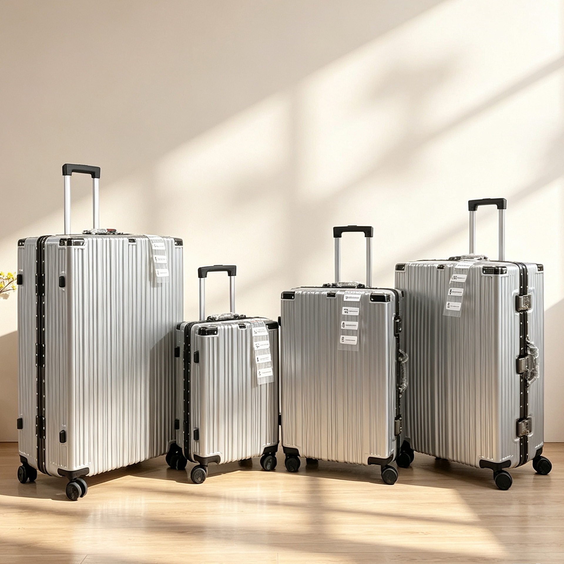 Factory direct stock of 20/24/28/32 inch aluminum frame trolley cases for business, leisure, and travel; sturdy and durable.