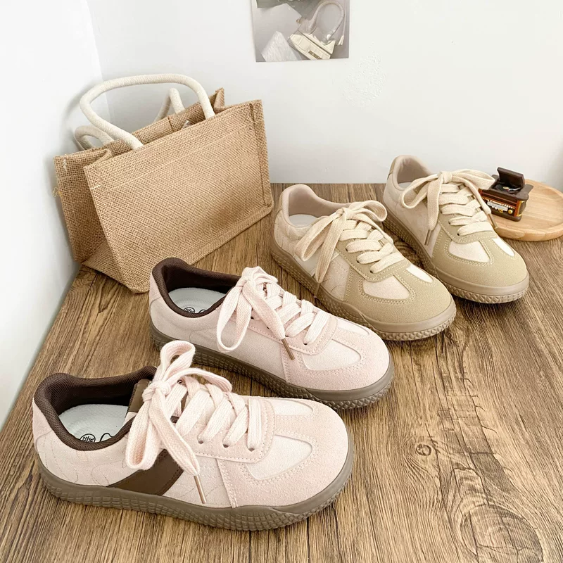 BE-6798 latex insole/mango head thick bottom plate shoes women's shoes niche flat bottom 2024 new Ins German training shoes