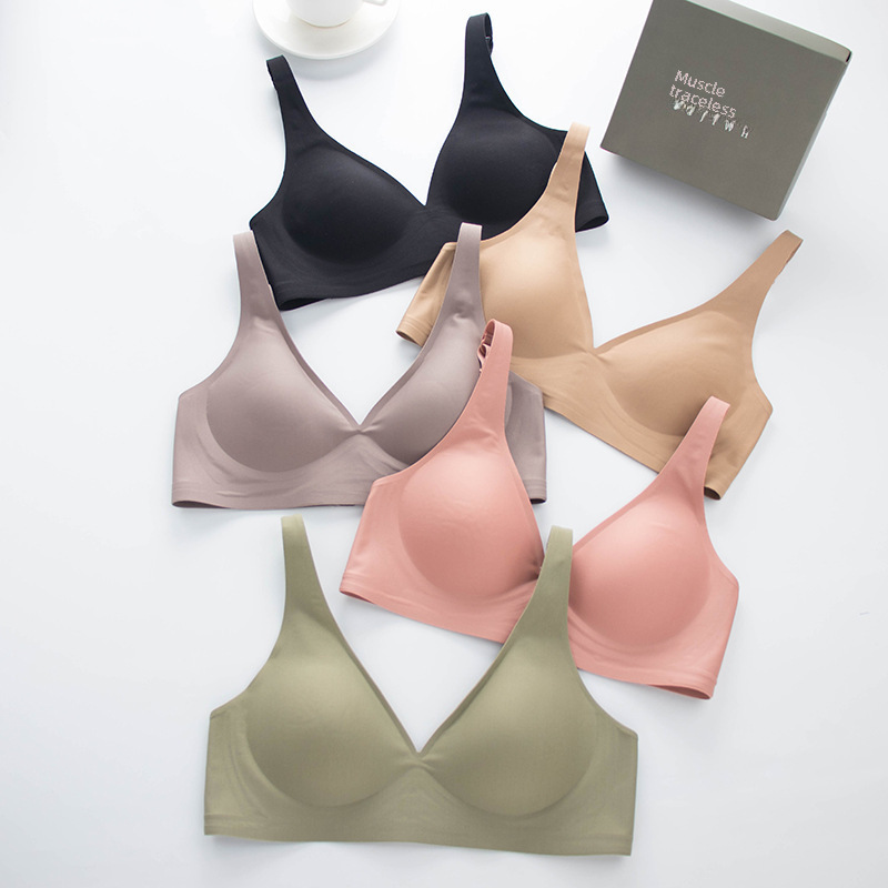 thumbnail image 2 of Ropa interior de látex sin costuras para mujer, sujetador push up ajustable con aro de acero francés sexy y pequeño en el pecho, 2 of 4