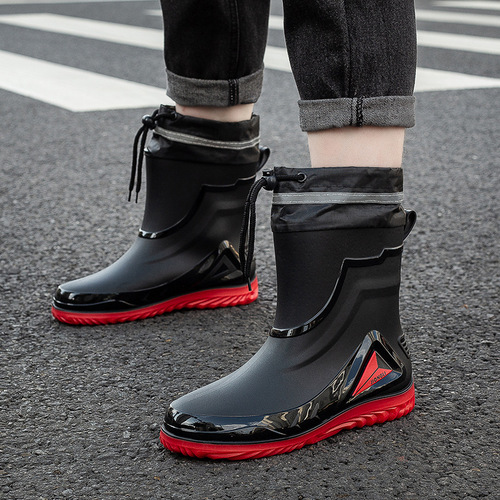 Cross-border rain boots for men, mid-calf rain boots, water boots, stylish water shoes, waterproof and anti-slip, outdoor work rubber boots, wholesale and foreign trade.