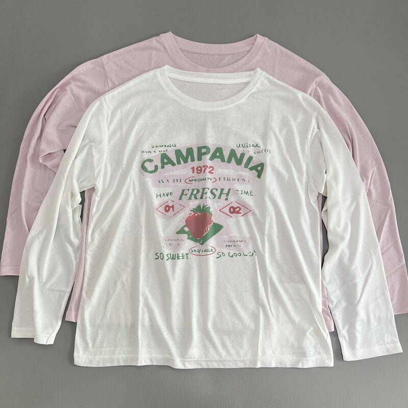 Korean Retro Strawberry Print Long-Sleeved New Breathable T-Shirt for Women, Loose and Versatile Sun Protection Cover-Up, Summer Thin Style Korean Retro Strawberry Print Long-Sleeved New Breathable T-Shirt for Women, Loose and Versatile Sun Protection Cover-Up, Summer Thin Style