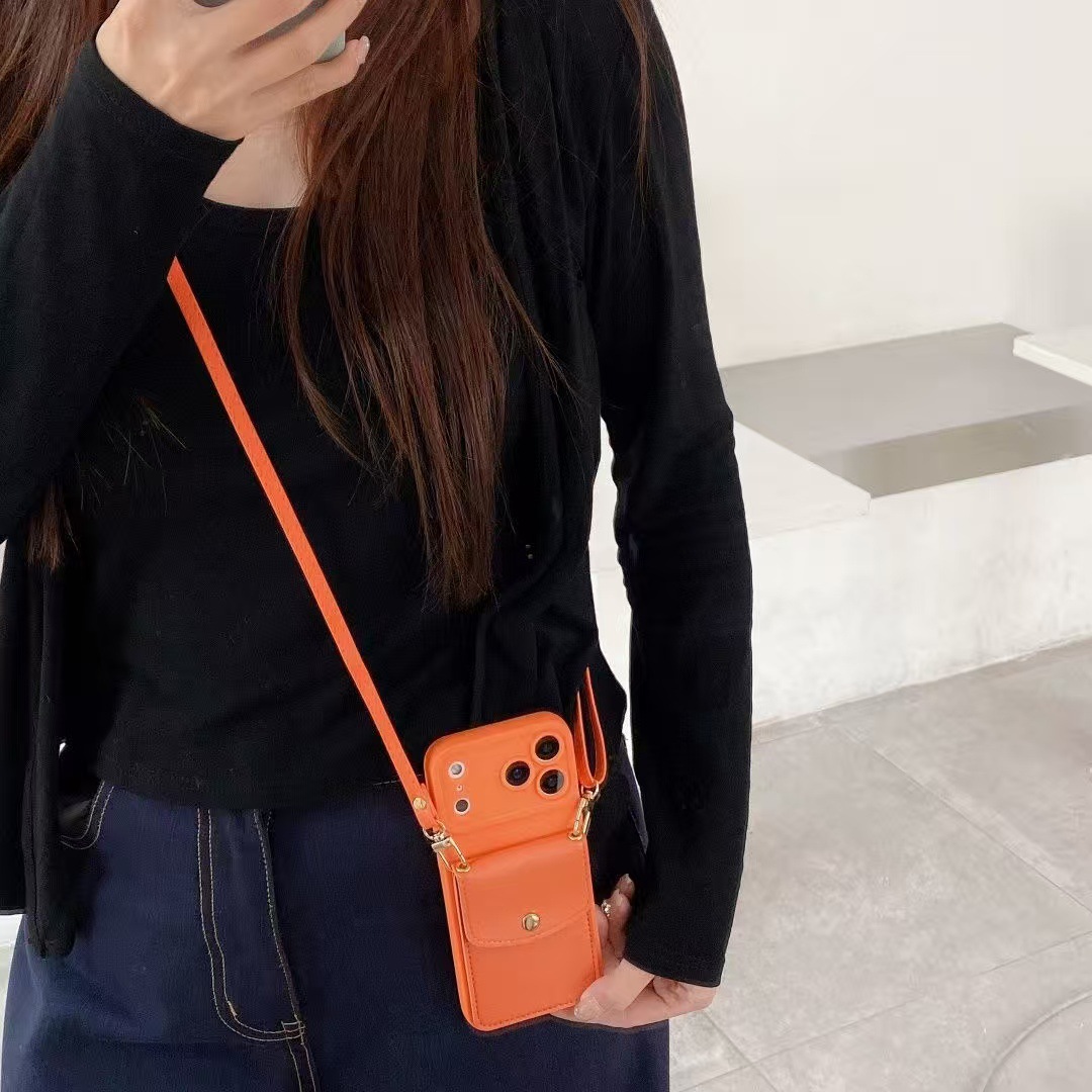 Suitable for Apple 17 Mobile Phone Case Iphone15Pro Strap 12 Card Holder Crossbody Lanyard 13 Anti-Fall Xr Female Model XS