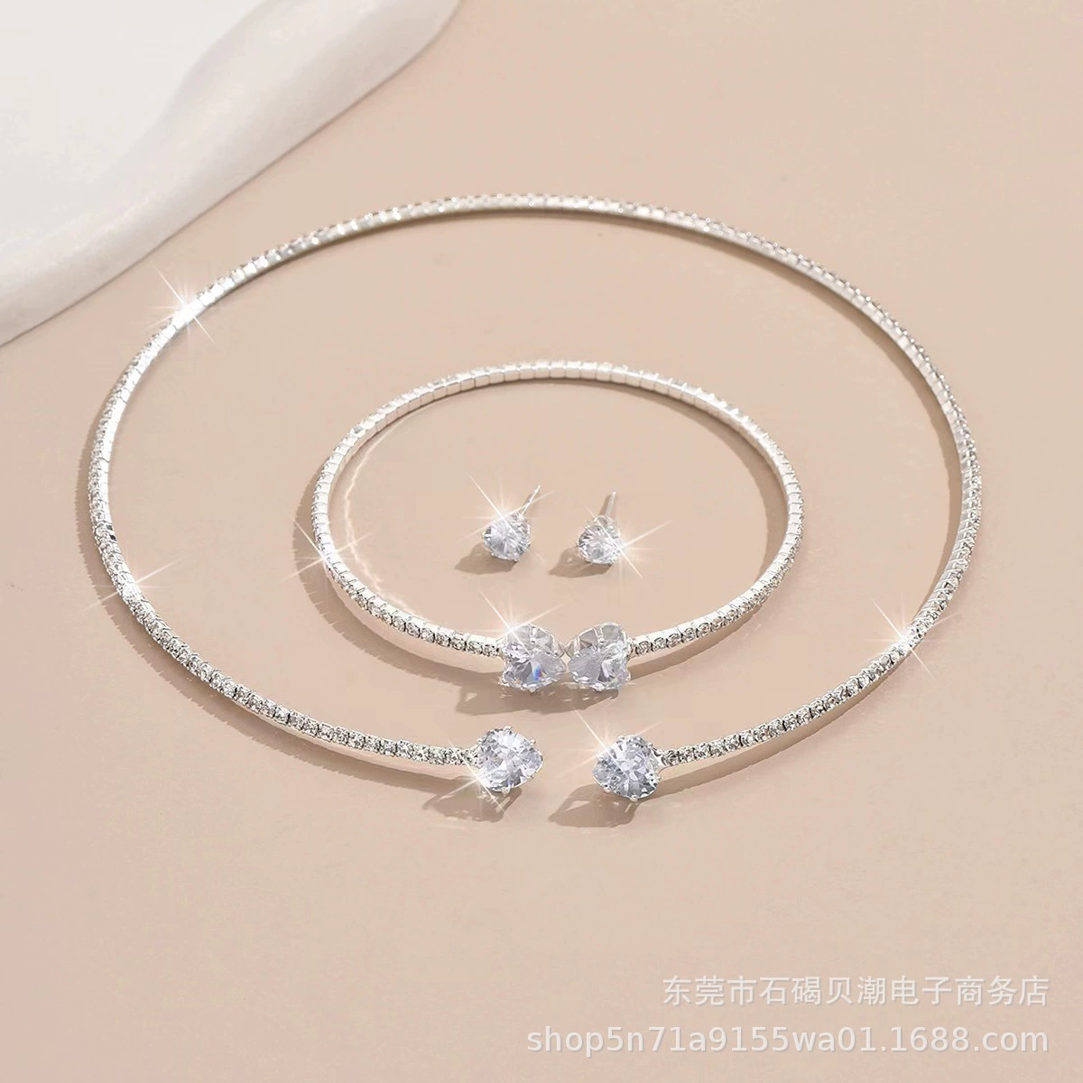 (Cross-border trading), choker, bracelet, earrings, set, European style, diamond encrusted, 3 piece set
