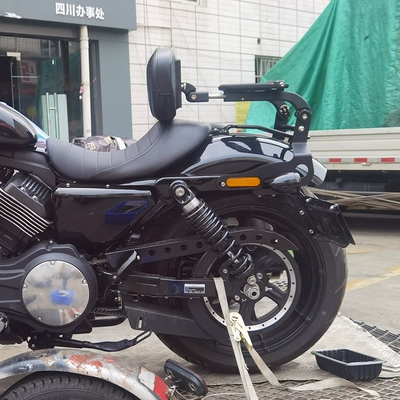 Motorcycle tail bag non-destructive installation - matte-black-folding-backrest-black-bracket
