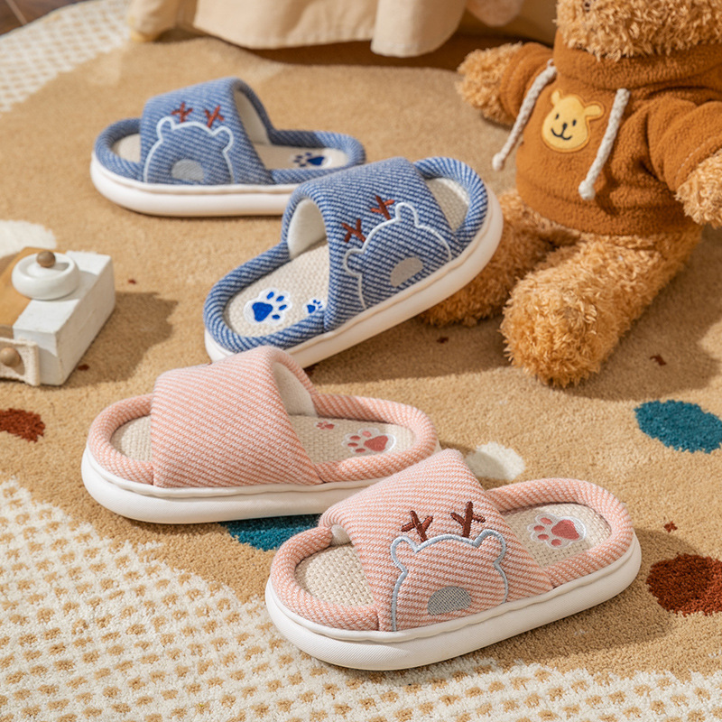 Children's Slippers Linen Girls Boys Spring and Autumn Home Indoor Summer Children Parent-Child Baby Non-Slip Boys Four Seasons