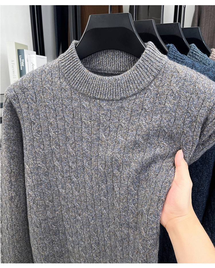 Hombres cuello redondo otoño invierno jersey Jacquard de punto de color sólido engrosado de mediana edad universal top jersey de torsión