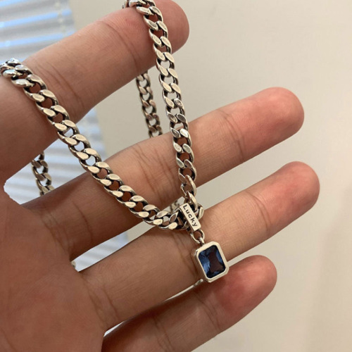 Persian Gulf sea blue zircon set with diamond thick chain lucky zircon sweater necklace women's niche  new trend