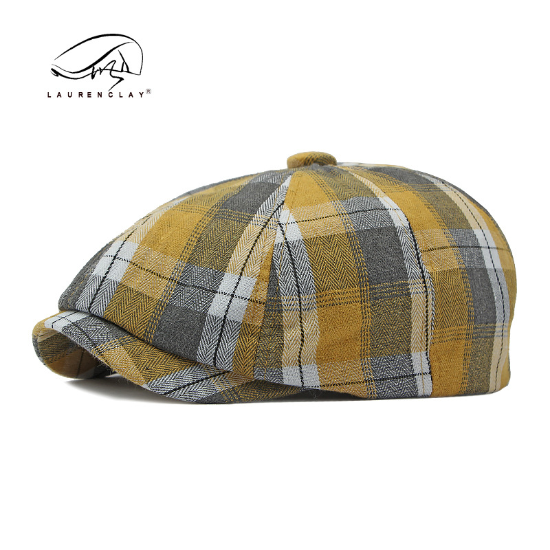 Estilo coreano moda Plaid octogonal sombrero hombres y mujeres primavera y verano boina delgada británico retro newsboy sombrero pintor sombrero