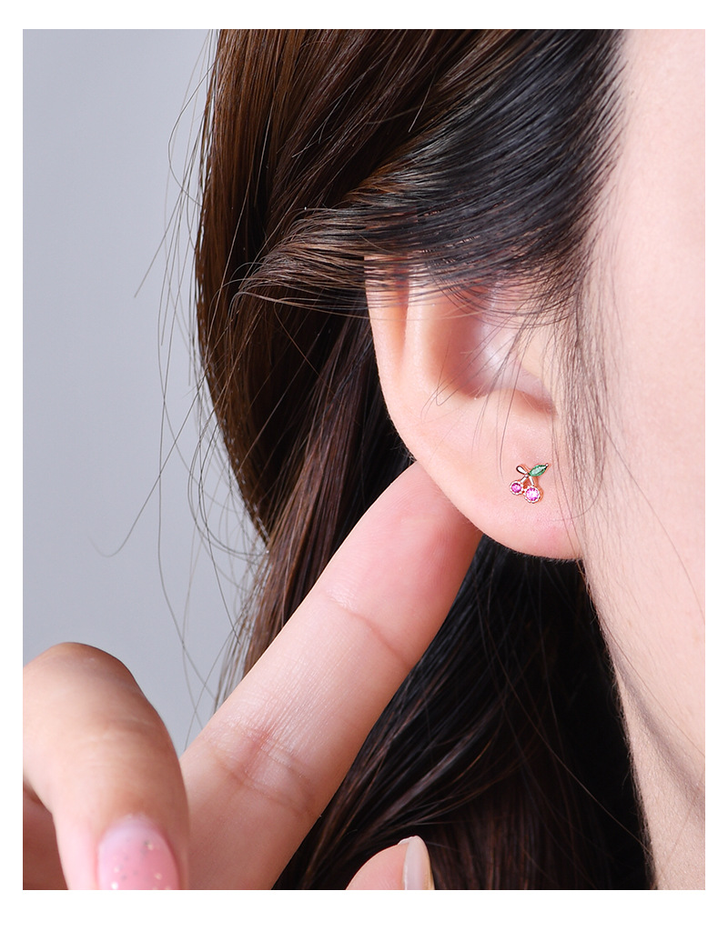 Simple Style Cherry Silver Plating Inlay Zircon Ear Studs 1 Piece
