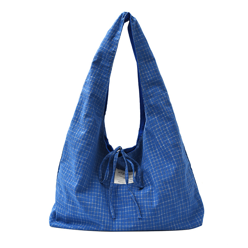 Bolso Tote de moda coreana 2025 verano nuevo bolso femenino a cuadros bolso de color en contraste bolso de lona de gran capacidad