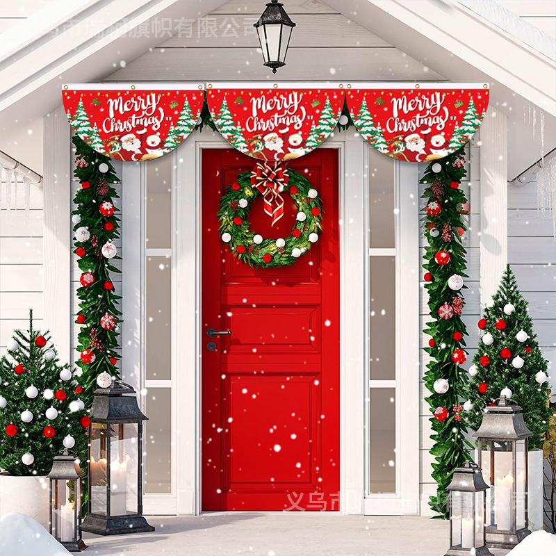 国境を越えた新しいクリスマス扇形旗欧米クリスマスパーティーに旗を掲げたガードレールが半円旗扇形旗を飾っている|undefined