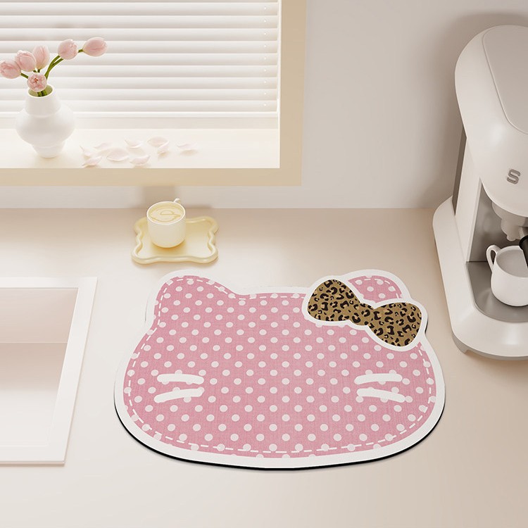 Cute Cartoon Hello Kitty Draining Mat for Home Use, Kitchen Countertop Water-Absorbing Non-Slip Mat, Easy-Care Table Mat