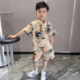 哪吒衣服2025新款夏季儿童套装男童汉服夏装中式衬衫短裤两件套