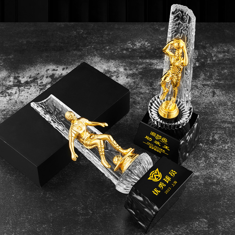 Trofeos de cristal creativos de alto nivel maratón de fútbol y baloncesto medallas de competición trofeos de metal al por mayor