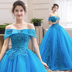 Student Report performance art exam dress stage solo pettiskirt annual meeting host off-shoulder long performance costume female