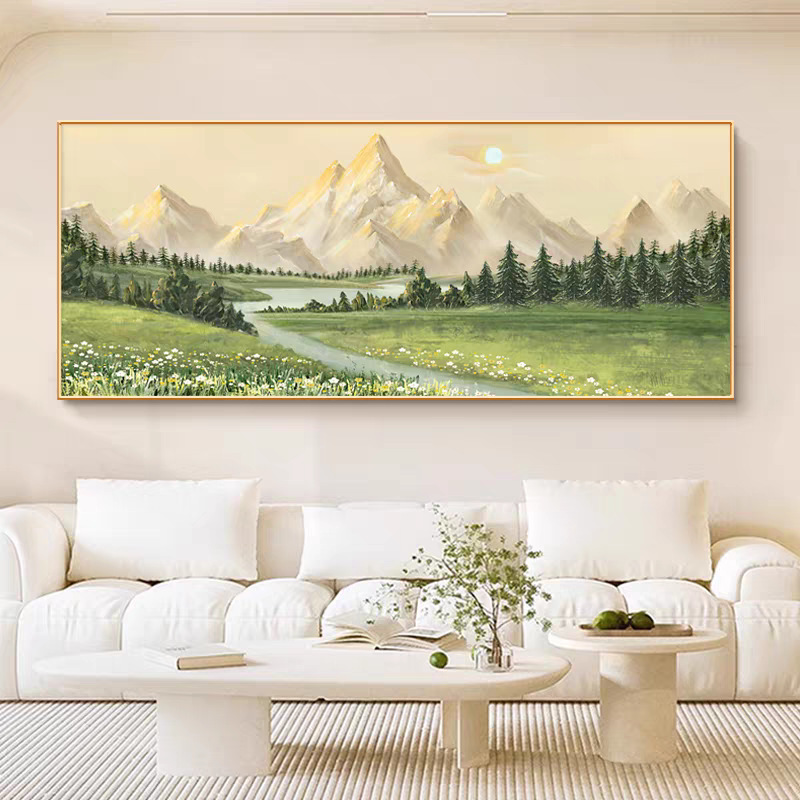 日照金山ソファ背景壁装飾絵画モダンなシンプルなバックグラウンド画像新しいリビングルーム壁画オフィス吊り絵画|undefined